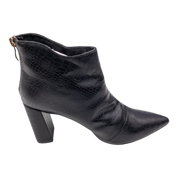 Atalina Black Croc Embossed Pointed Toe Tall Block Heel Ankle Boots 9 Women's - Picture 2 of 9